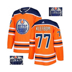 Adidas Edmonton Oilers #77 Oscar Klefbom Authentic Orange Fashion Gold NHL Jersey