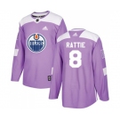 Adidas Edmonton Oilers #8 Ty Rattie Authentic Purple Fights Cancer Practice NHL Jersey