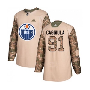 Adidas Edmonton Oilers #91 Drake Caggiula Authentic Camo Veterans Day Practice NHL Jersey