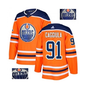 Adidas Edmonton Oilers #91 Drake Caggiula Authentic Orange Fashion Gold NHL Jersey