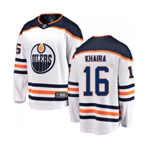 Edmonton Oilers #16 Jujhar Khaira Fanatics Branded White Away Breakaway NHL Jersey