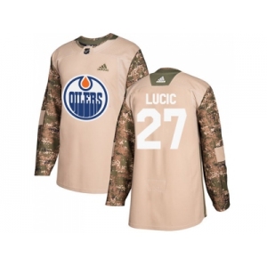 Men Adidas Edmonton Oilers #27 Milan Lucic Camo Authentic 2017 Veterans Day Stitched NHL Jersey