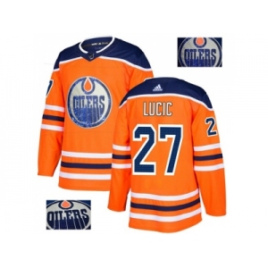 Men Adidas Edmonton Oilers #27 Milan Lucic Orange Home Authentic Fashion Gold Stitched NHL Jersey