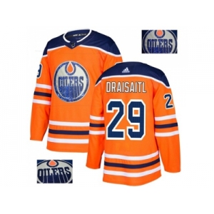 Men Adidas Edmonton Oilers #29 Leon Draisaitl Orange Home Authentic Fashion Gold Stitched NHL Jersey