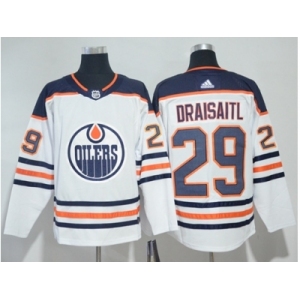 Men Adidas Edmonton Oilers #29 Leon Draisaitl White Road Authentic Stitched NHL Jersey