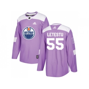 Men Adidas Edmonton Oilers #55 Mark Letestu Purple Authentic Fights Cancer Stitched NHL Jersey