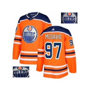 Men Adidas Edmonton Oilers #97 Connor McDavid Orange Home Authentic Fashion Gold Stitched NHL Jersey