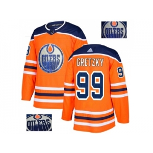 Men Adidas Edmonton Oilers #99 Wayne Gretzky Orange Home Authentic Fashion Gold Stitched NHL Jersey