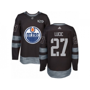 Men's Adidas Edmonton Oilers #27 Milan Lucic Authentic Black 1917-2017 100th Anniversary NHL Jersey