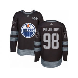 Men's Adidas Edmonton Oilers #98 Jesse Puljujarvi Authentic Black 1917-2017 100th Anniversary NHL Jersey