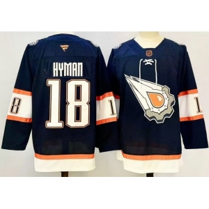Men's Edmonton Oilers #18 Zach Hyman Navy 2024-25 Reverse Retro Stitched Jersey