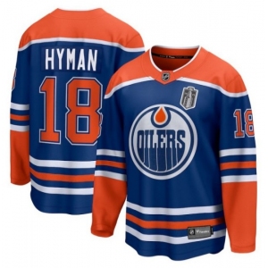 Men's Edmonton Oilers #18 Zach Hyman Royal 2025 Stanley Cup Final Home Breakaway Jersey