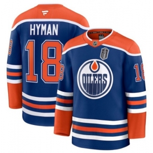 Men's Edmonton Oilers #18 Zach Hyman Royal 2025 Stanley Cup Final Home Premium Jersey