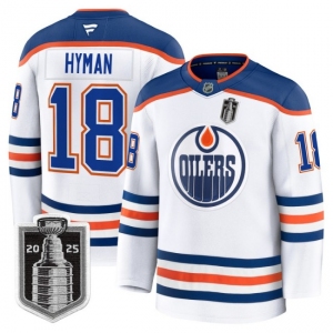 Men's Edmonton Oilers #18 Zach Hyman White 2025 Stanley Cup Final Away Premium Jersey