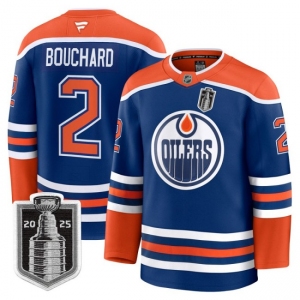 Men's Edmonton Oilers #2 Evan Bouchard Royal 2025 Stanley Cup Final Home Premium Jersey