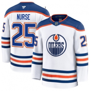 Men's Edmonton Oilers #25 Darnell Nurse White 2025 Premium Away Stitched Hockey Jersey