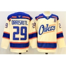 Men's Edmonton Oilers #29 Leon Draisaitl Light Beige Alternate With A Patch Stitched Hockey Jersey