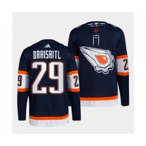 Men's Edmonton Oilers #29 Leon Draisaitl Navy 2022-23 Reverse Retro Stitched Jersey