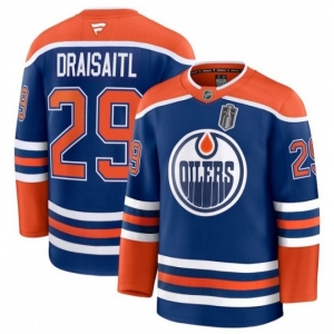 Men's Edmonton Oilers #29 Leon Draisaitl Royal 2025 Stanley Cup Final Home Premium Jersey