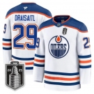 Men's Edmonton Oilers #29 Leon Draisaitl White 2025 Stanley Cup Final Away Premium Jersey