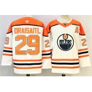Men's Edmonton Oilers #29 Leon Draisaitl White Orange 2024-25 With A Patch Stitched Jersey