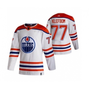 Men's Edmonton Oilers #77 Oscar Klefblom White 2020-21 Reverse Retro Alternate Hockey Jersey