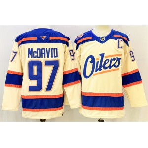 Men's Edmonton Oilers #97 Connor McDavid Light Beige 2025 Alternate With C Patch Stitched Hockey Jersey