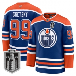 Men's Edmonton Oilers #99 Wayne Gretzky Royal 2025 Stanley Cup Final Home Premium Jersey