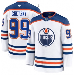 Men's Edmonton Oilers #99 Wayne Gretzky White 2025 Premium Away Stitched Hockey Jersey