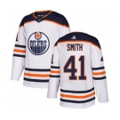 Men's Oilers #41 Mike Smith White Road Authentic Stitched Hockey Jersey