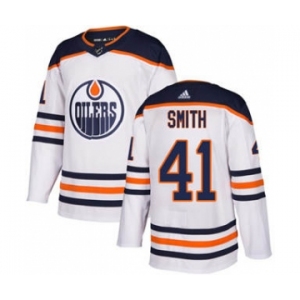 Men's Oilers #41 Mike Smith White Road Authentic Stitched Hockey Jersey