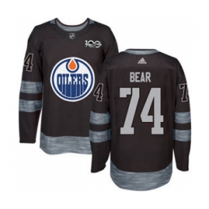 Men's Oilers #74 Ethan Bear Black 1917-2017 100th Anniversary Stitched Hockey Jersey