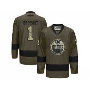 Men's Reebok Edmonton Oilers #1 Laurent Brossoit Authentic Green Salute to Service NHL Jersey