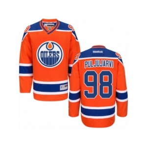 Men's Reebok Edmonton Oilers #98 Jesse Puljujarvi Authentic Orange Third NHL Jersey