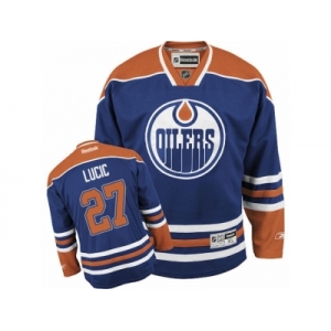 Women's Reebok Edmonton Oilers #27 Milan Lucic Premier Royal Blue Home NHL Jersey