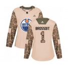 Women Adidas Edmonton Oilers #1 Laurent Brossoit Authentic Camo Veterans Day Practice NHL Jersey