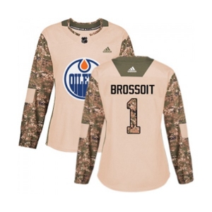 Women Adidas Edmonton Oilers #1 Laurent Brossoit Authentic Camo Veterans Day Practice NHL Jersey
