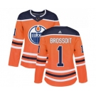 Women Adidas Edmonton Oilers #1 Laurent Brossoit Authentic Orange Home NHL Jersey