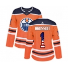 Women Adidas Edmonton Oilers #1 Laurent Brossoit Authentic Orange USA Flag Fashion NHL Jersey