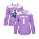 Women Adidas Edmonton Oilers #1 Laurent Brossoit Authentic Purple Fights Cancer Practice NHL Jersey