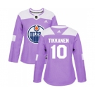 Women Adidas Edmonton Oilers #10 Esa Tikkanen Authentic Purple Fights Cancer Practice NHL Jersey