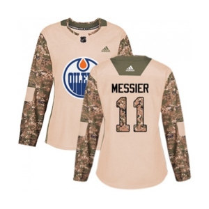 Women Adidas Edmonton Oilers #11 Mark Messier Authentic Camo Veterans Day Practice NHL Jersey