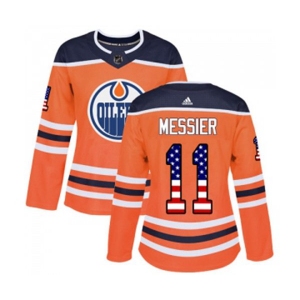 Women Adidas Edmonton Oilers #11 Mark Messier Authentic Orange USA Flag Fashion NHL Jersey