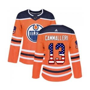 Women Adidas Edmonton Oilers #13 Mike Cammalleri Authentic Orange USA Flag Fashion NHL Jersey
