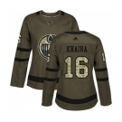 Women Adidas Edmonton Oilers #16 Jujhar Khaira Authentic Green Salute to Service NHL Jersey