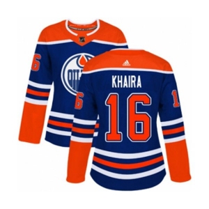Women Adidas Edmonton Oilers #16 Jujhar Khaira Authentic Royal Blue Alternate NHL Jersey
