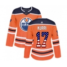 Women Adidas Edmonton Oilers #17 Jari Kurri Authentic Orange USA Flag Fashion NHL Jersey