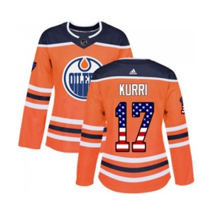 Women Adidas Edmonton Oilers #17 Jari Kurri Authentic Orange USA Flag Fashion NHL Jersey