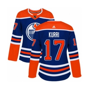 Women Adidas Edmonton Oilers #17 Jari Kurri Authentic Royal Blue Alternate NHL Jersey