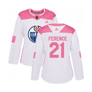 Women Adidas Edmonton Oilers #21 Andrew Ference Authentic White Pink Fashion NHL Jersey